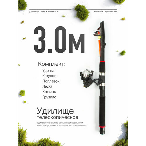 Удилище телескопическое в сборе (катушка + леска + поплавок + грузило) 3,0 метра