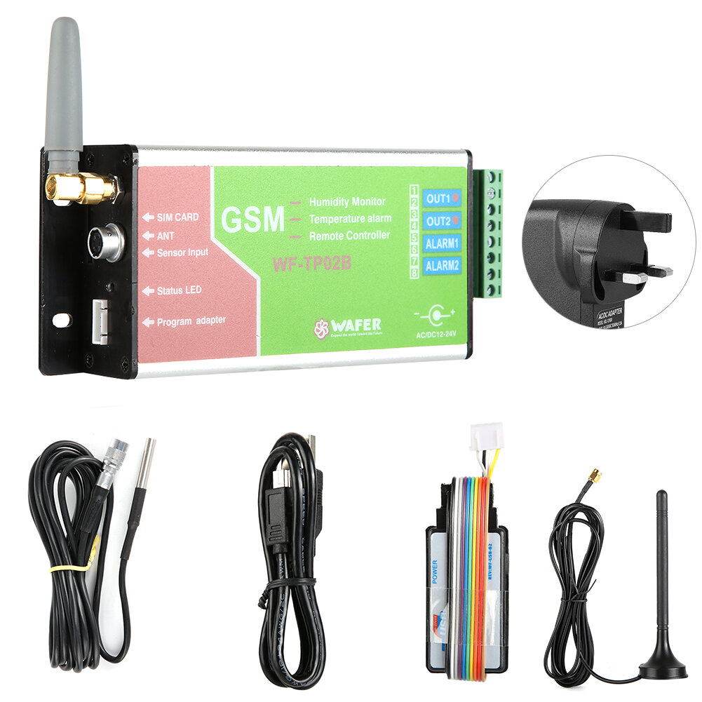 WF TP02B GSM контроллер температурной сигнализации, дистанционное управление, SMS-датчик, мониторинг 100-240 В (штепсельная вилка Великобритании)