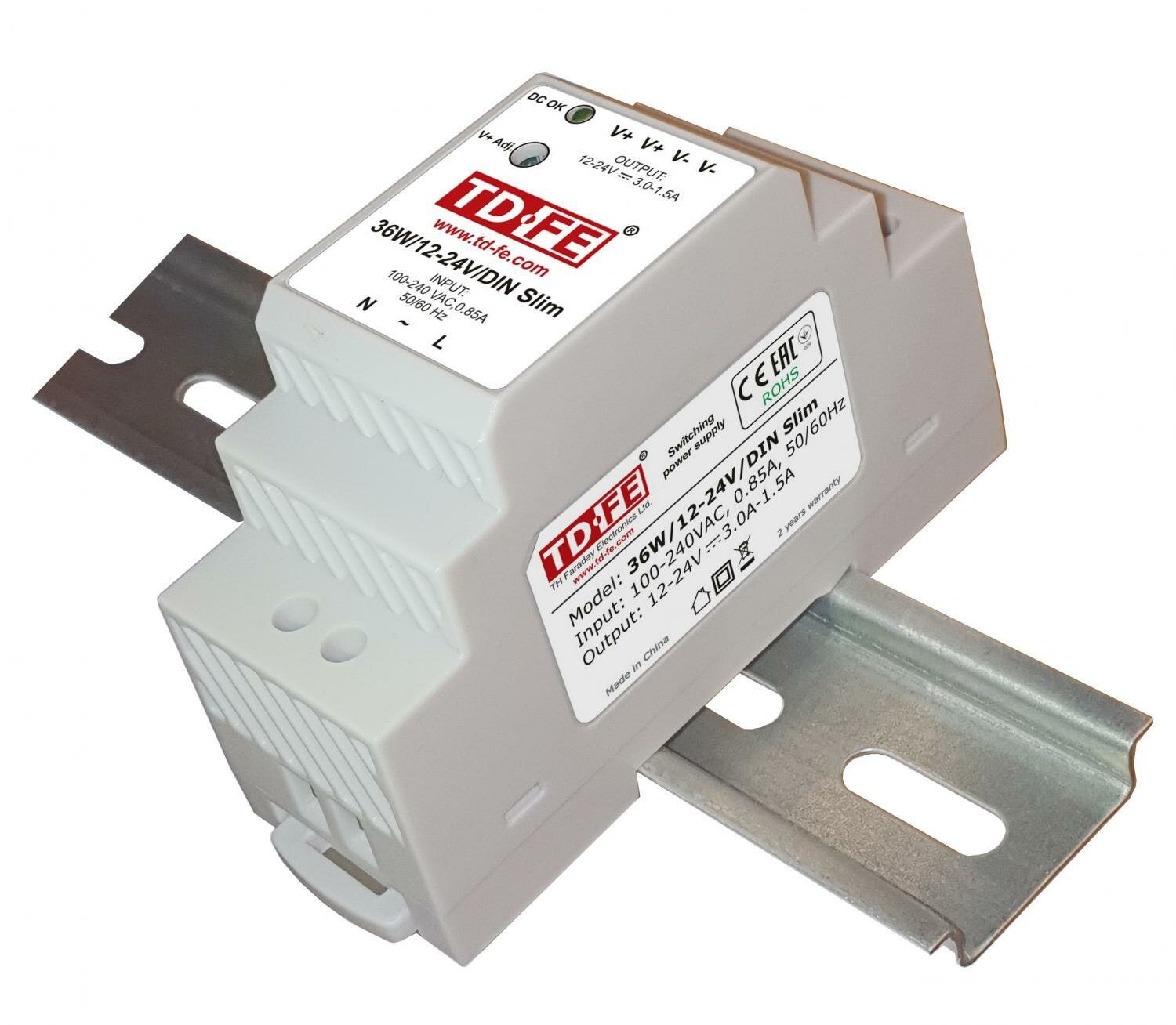 Импульсный блок питания Faraday 36W/12-24V/DIN Slim серый на DIN-рейку