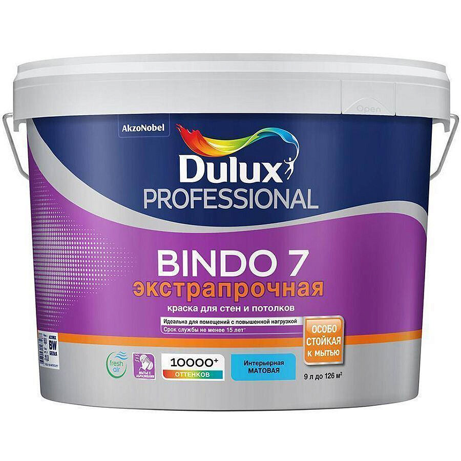 DULUX Bindo 7 Экстрапрочная база BC прозрачная краска для стен и потолков (9л)
