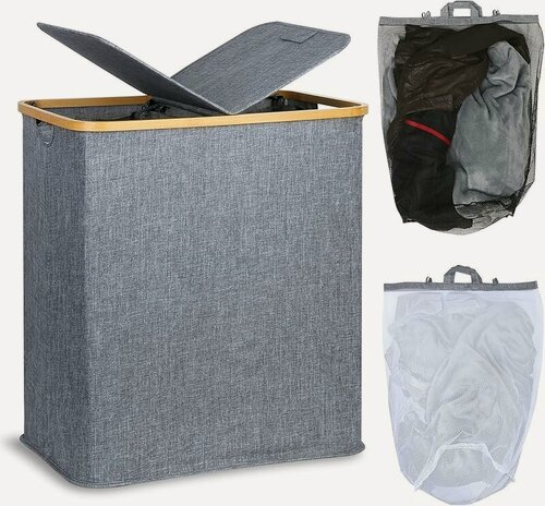 Изображение товара 140-литровая Корзина для грязной одежды с крышкой, Складная корзина для грязной одежды