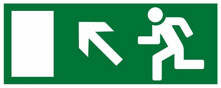 Пожарный знак на самоклеящейся плёнке Е06 "Направление к эвакуационному выходу налево вверх" 300х150мм