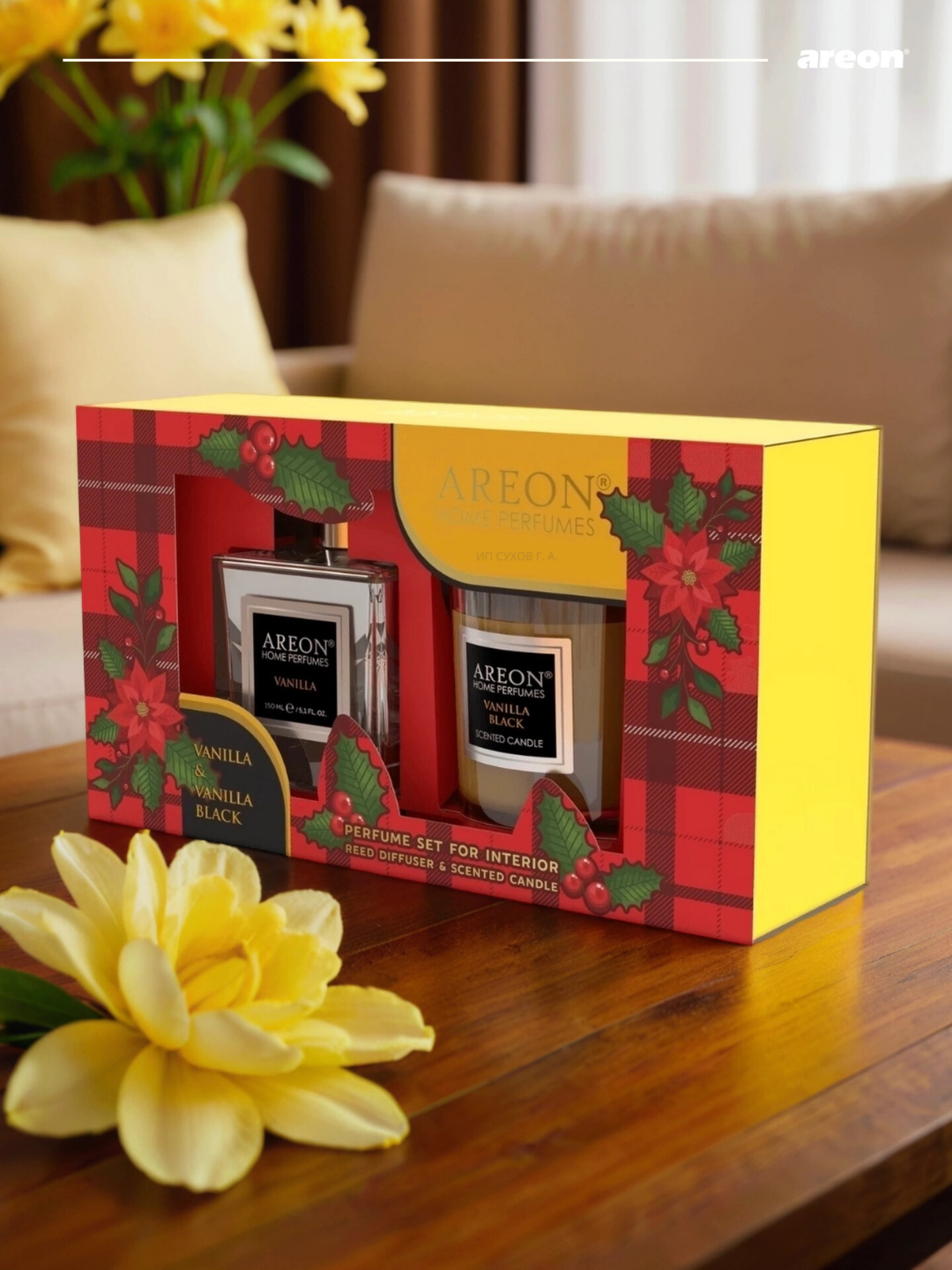 Подарочный набор Areon аромадиффузор + аромасвеча, Vanilla,  2 в 1, набор, подарок — фото 1