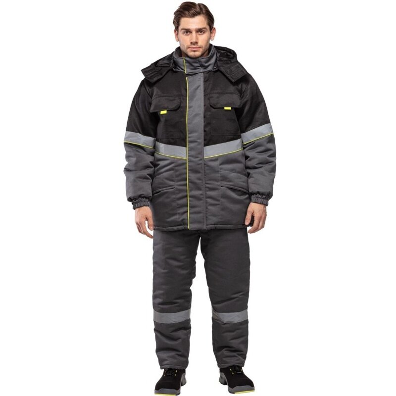 Рабочая куртка КНР зимняя мужская серо-черная размер 64-66 рост 182-188 см серия З (з43-КУ муж сер/чер)