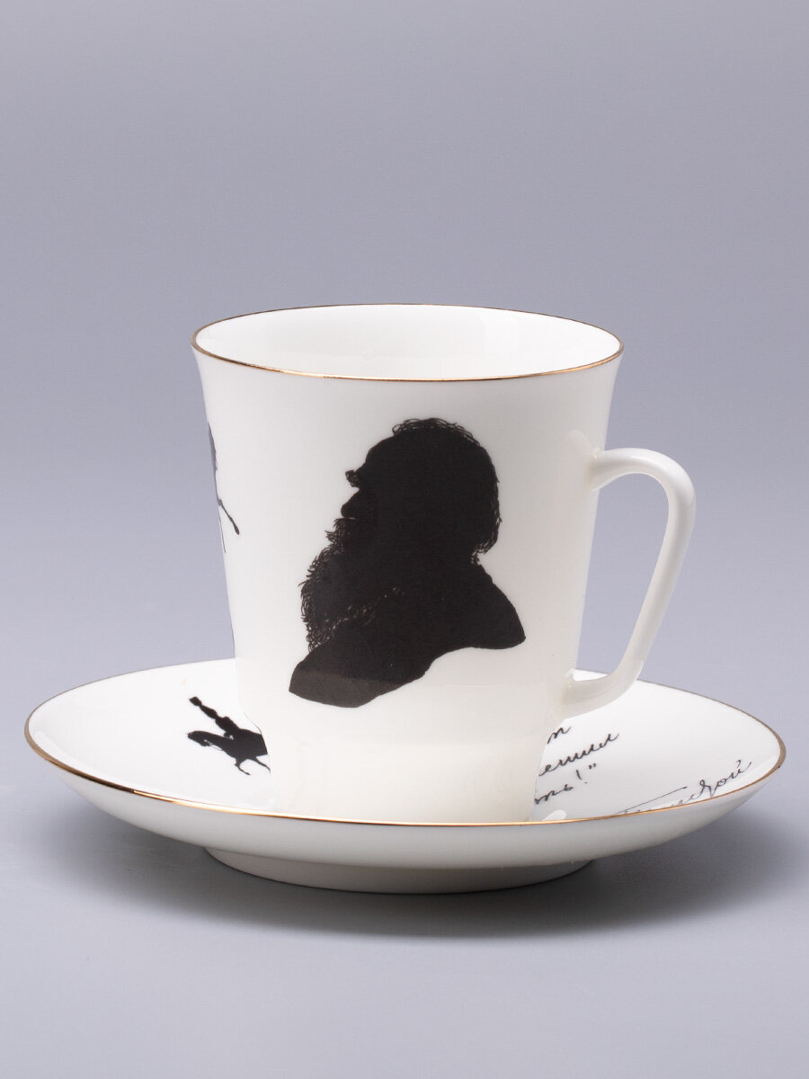 Кофейная пара "Русские писатели. Толстой", костяной фарфор, форма Майская, Императорский фарфоровый завод, 165 мл — фото 1