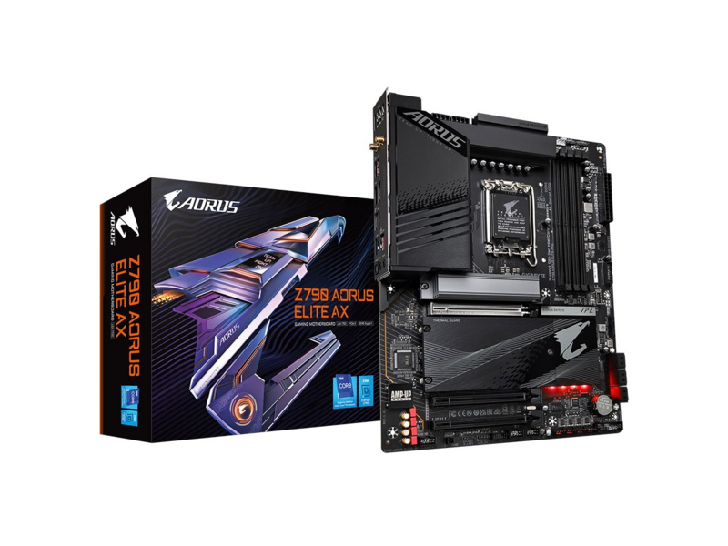 Материнская плата Gigabyte Z790 ELITE AX, Socket 1700, Intel®Z790, 4xDDR5-4800, HDMI+DP, 3xPCI-Ex16, 6xSATA3(RAID 0/1/5/10), 4xM.2, 8Ch Audio, 1x2.5GbLan, WiFi, (4+4)xUSB2.0, (5+2)xUSB3.2, (1+1)xUSB3.2 Type-C™, ATX, RTL {}