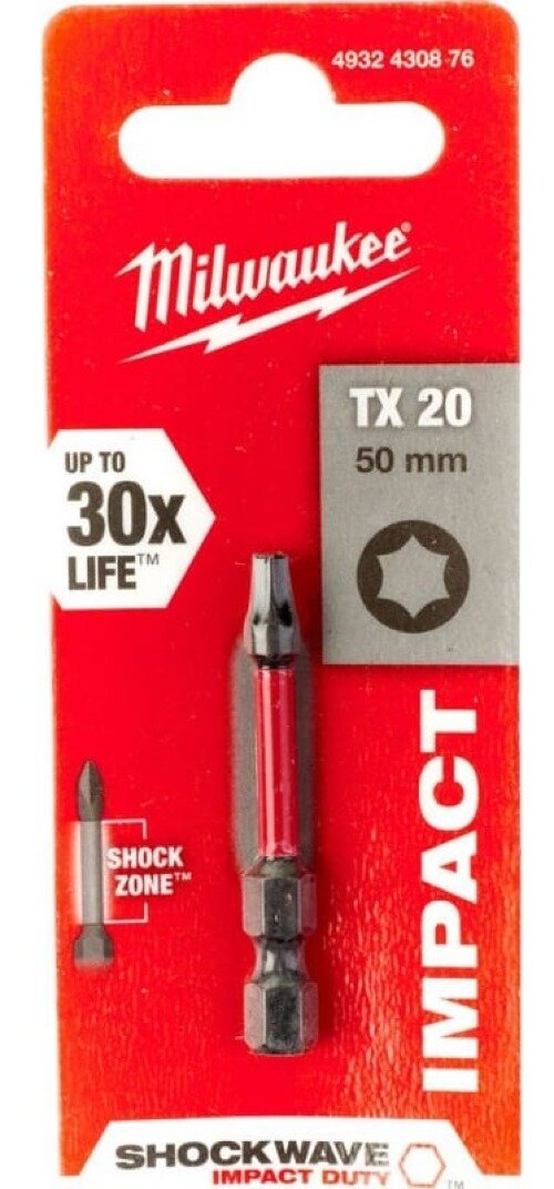 Бита Milwaukee   Милуоки Shockwave Impact Duty торсионная  для шуруповерта  из стали  TORX T20  50мм  1шт    инструменты
