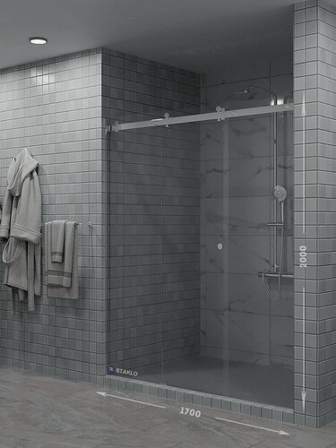 Изображение товара Раздвижная душевая в нишу три стекла staklo 170x200 из осветленного стекла хром фурнитура