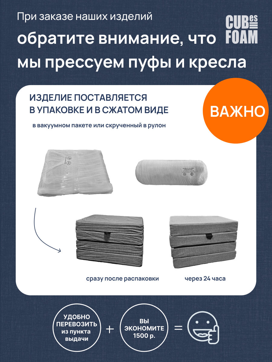 Кресло-кровать трансформер CUBes FOAM / ширина S - 65см, серый оксфорд / раскладное, бескаркасное — фото 1