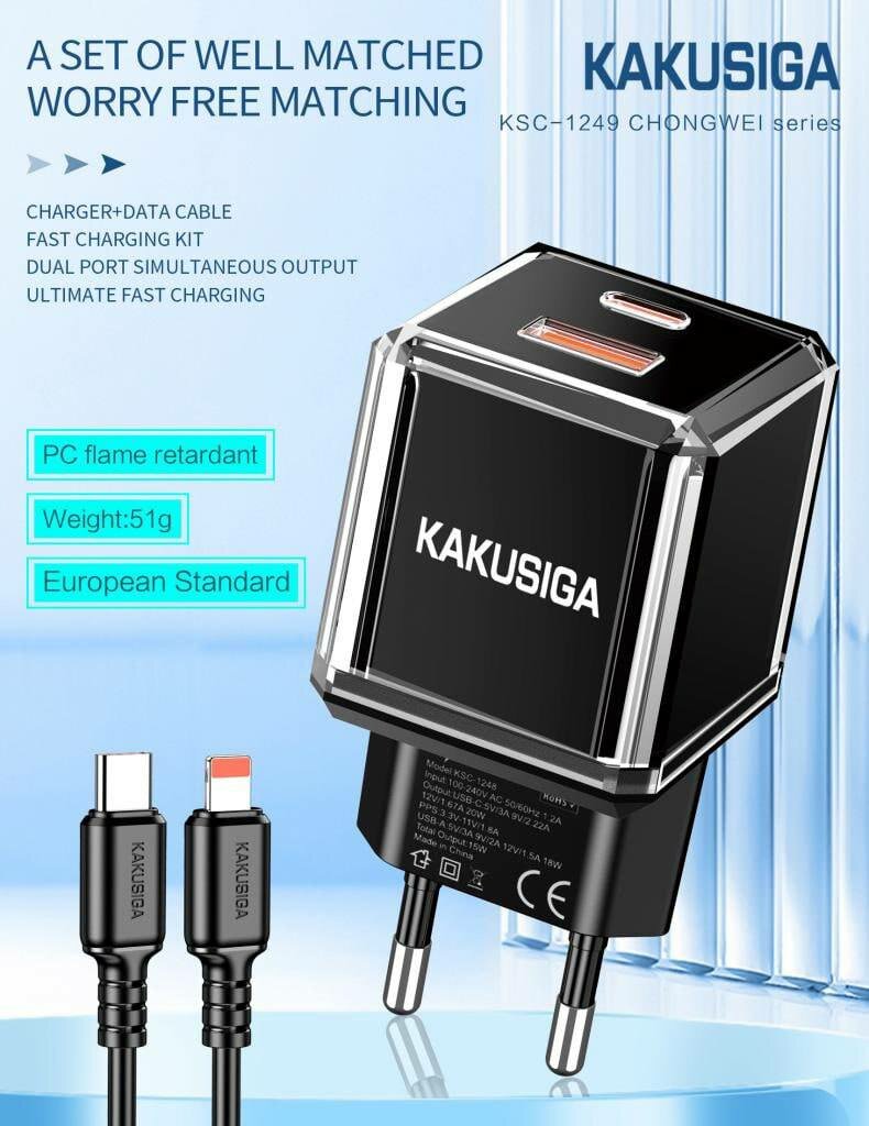 Сетевое зарядное устройство KAKUSIGA KSC-1249 Type-C PD для iPhone, черное