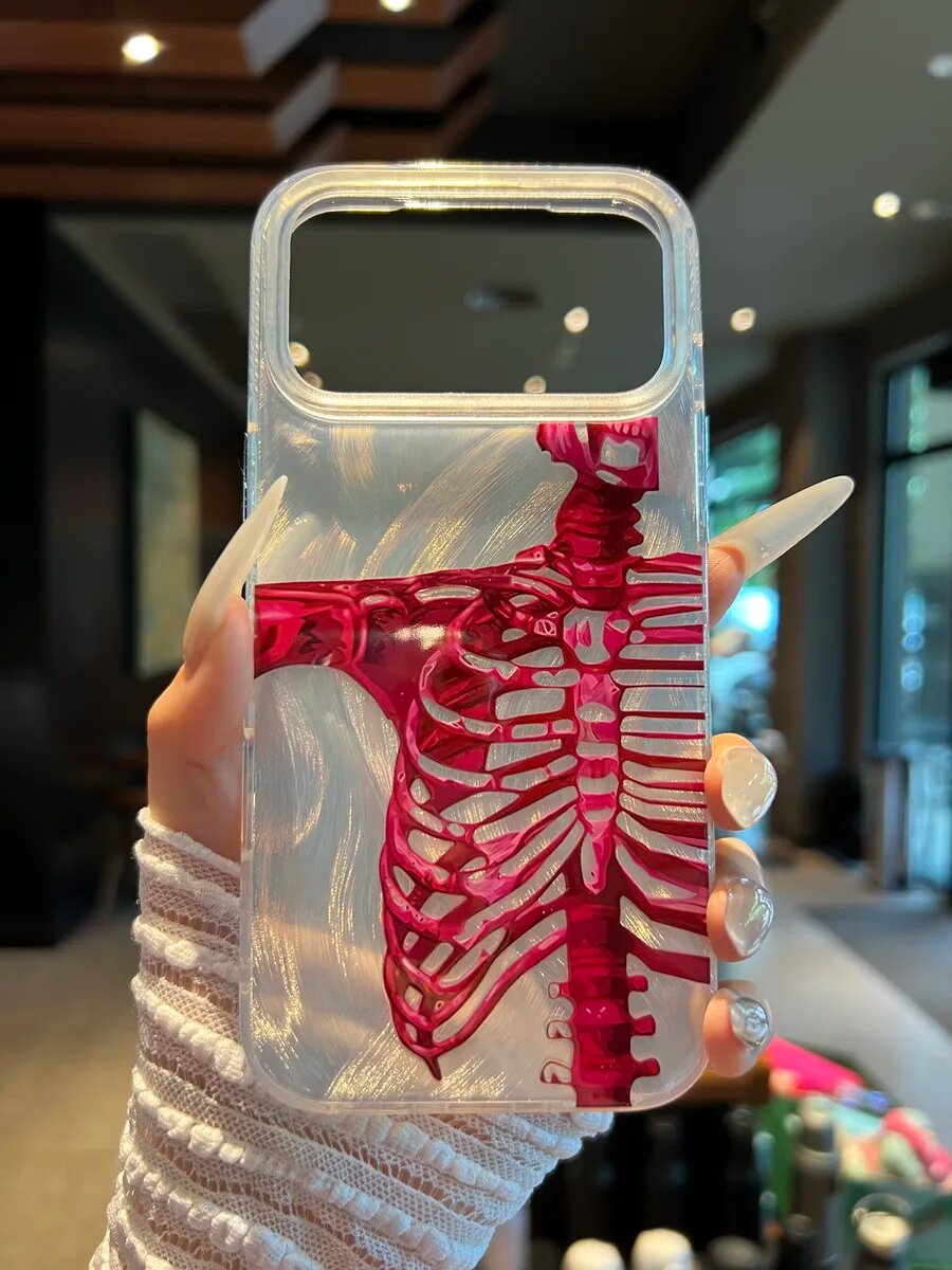 Чехол О'кейси, для iPhone 17 Pro, принт, защита камеры, серебристый/красный