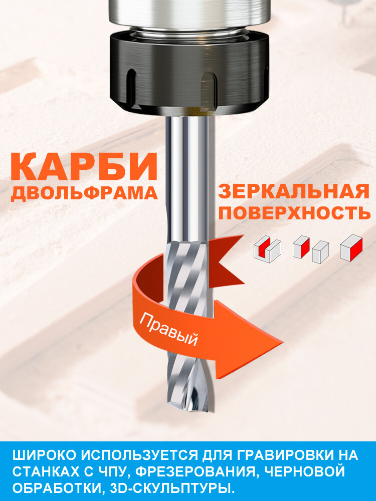 Фреза концевая спиральная однозаходная XCAN хвостовик 4 мм, 4х25х45 мм по дереву и пластику — фото 1