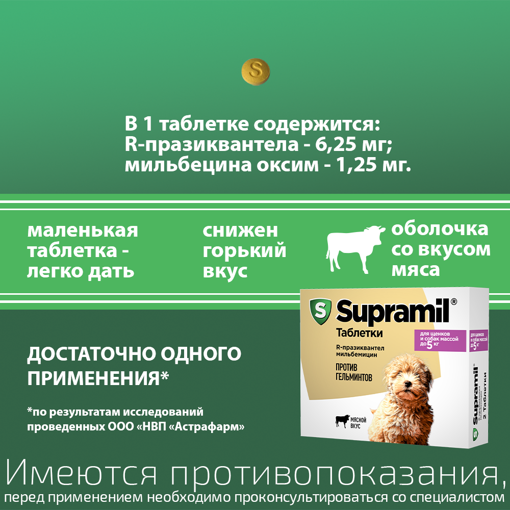 Supramil® таблетки для щенков и собак массой до 5 кг — фото 1