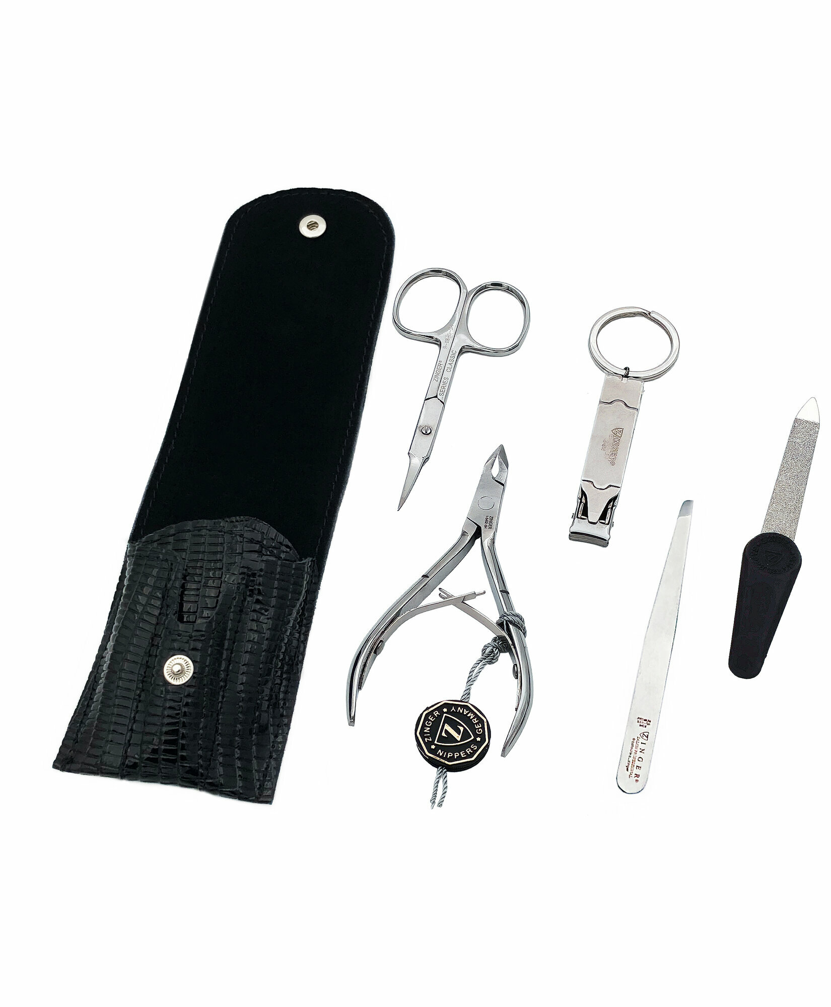 Маникюрный набор Zinger MS-ZM-12, 5 предметов, натуральная кожа, серебристый/черный лофт
