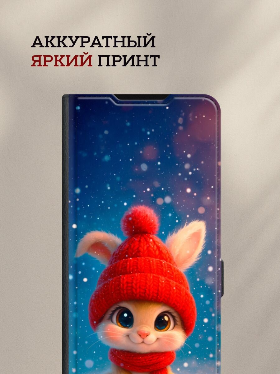 Чехол-книжка на Redmi Note 13R/Redmi 13/Poco M6 4G/Poco M6 Plus / Редми Нот 13R с рисунком "Зимний зайчик" — фото 1
