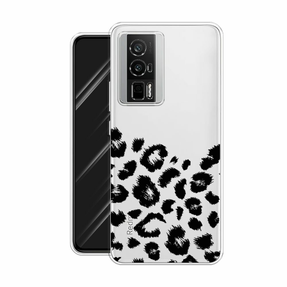 Чехол на Xiaomi Redmi K60/Poco F5 Pro / Редми К60/Поко F5 Pro с принтом "Окрас леопарда фон черный", прозрачный — фото 1