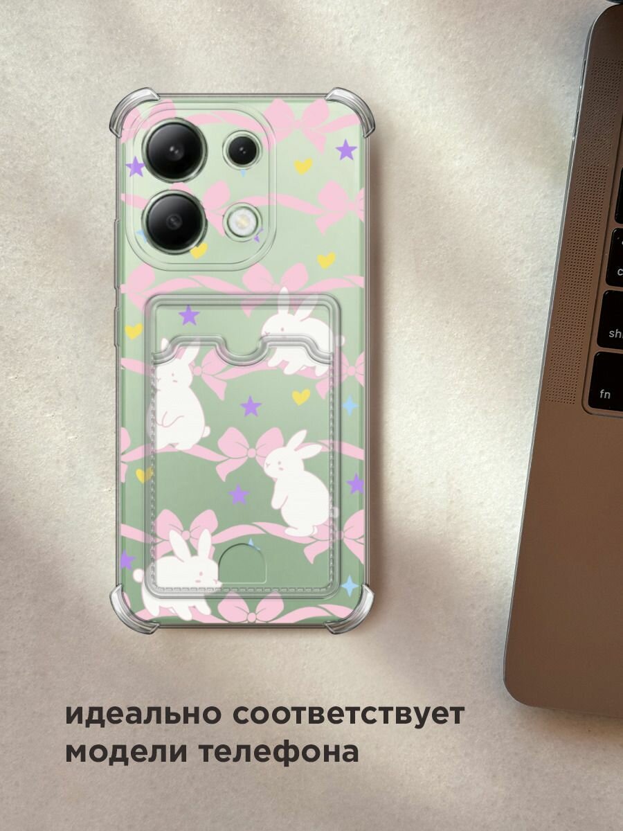 Чехол на Xiaomi Redmi Note 13 4G (Global) (Сяоми Редми Нот 13 4G) с картой и принтом "Кролики среди звездочек" — фото 1