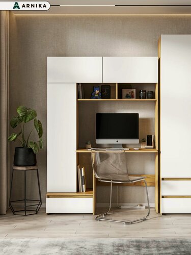 Изображение товара ARNIKA Стол компьютерный с полками, для школьника "Нейтив" 131х49х185см, Дуб Золотой/Белый
