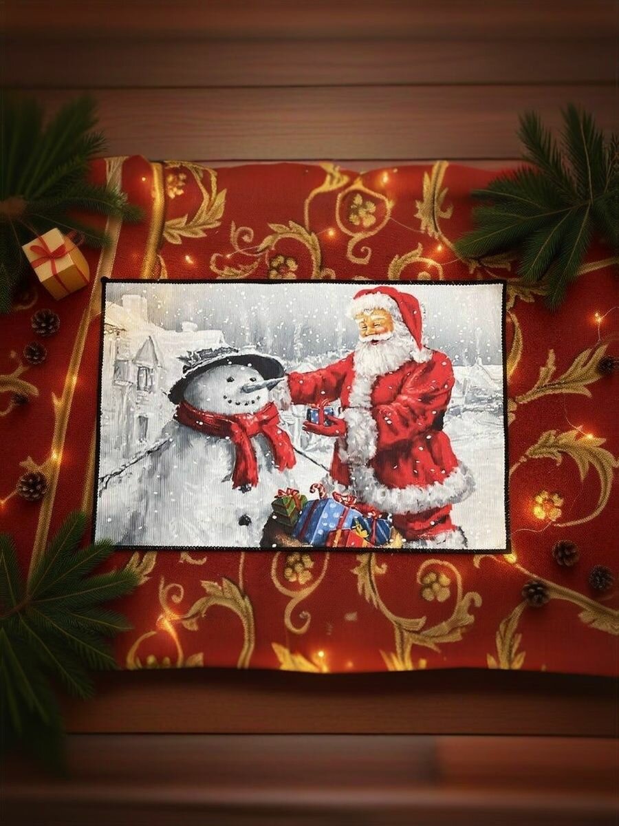 Коврик придверный новогодний 40х60 см праздничный напольный для дома и улицы