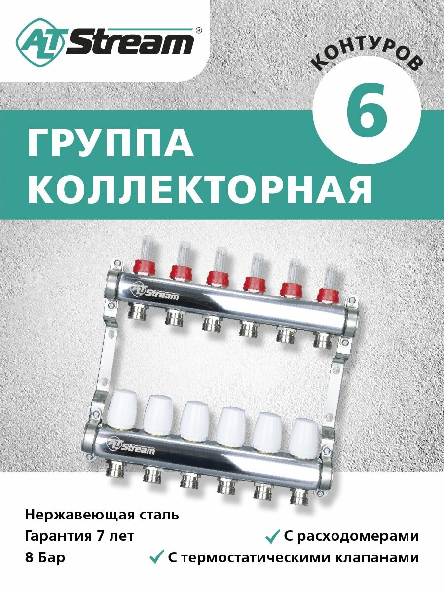 Коллекторная группа с расходомерами для теплого пола 1.1/4"х3/4" на 6 выходов