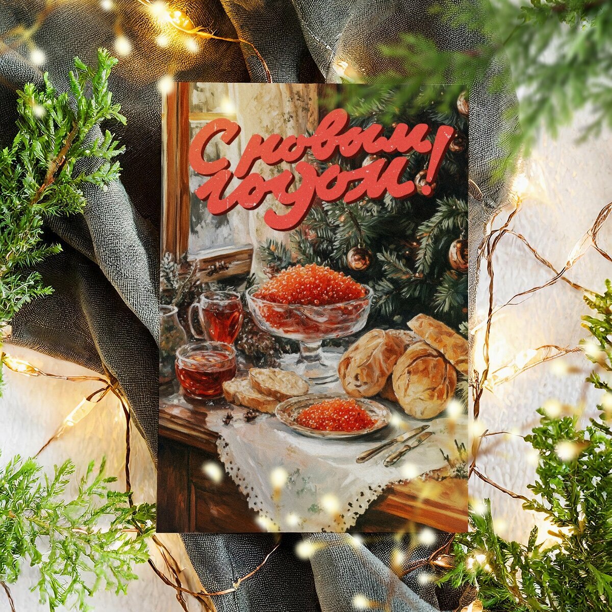 Новогодние винтажные открытки, Поздравительная открытка с Новым Годом , красивые яркие принты, формат А5