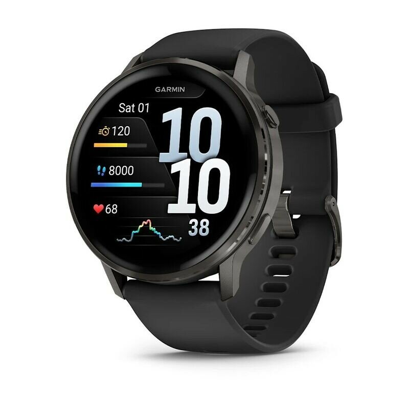 Часы GARMIN VENU 4 – 45 mm Slate with Black Silicone Band and Brown Leather Band 010-03014-03