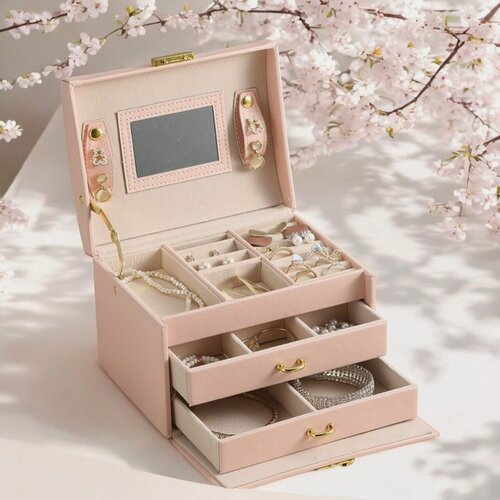 Изображение товара Шкатулка для хранения украшений Агата, пудровый, органайзер для украшений