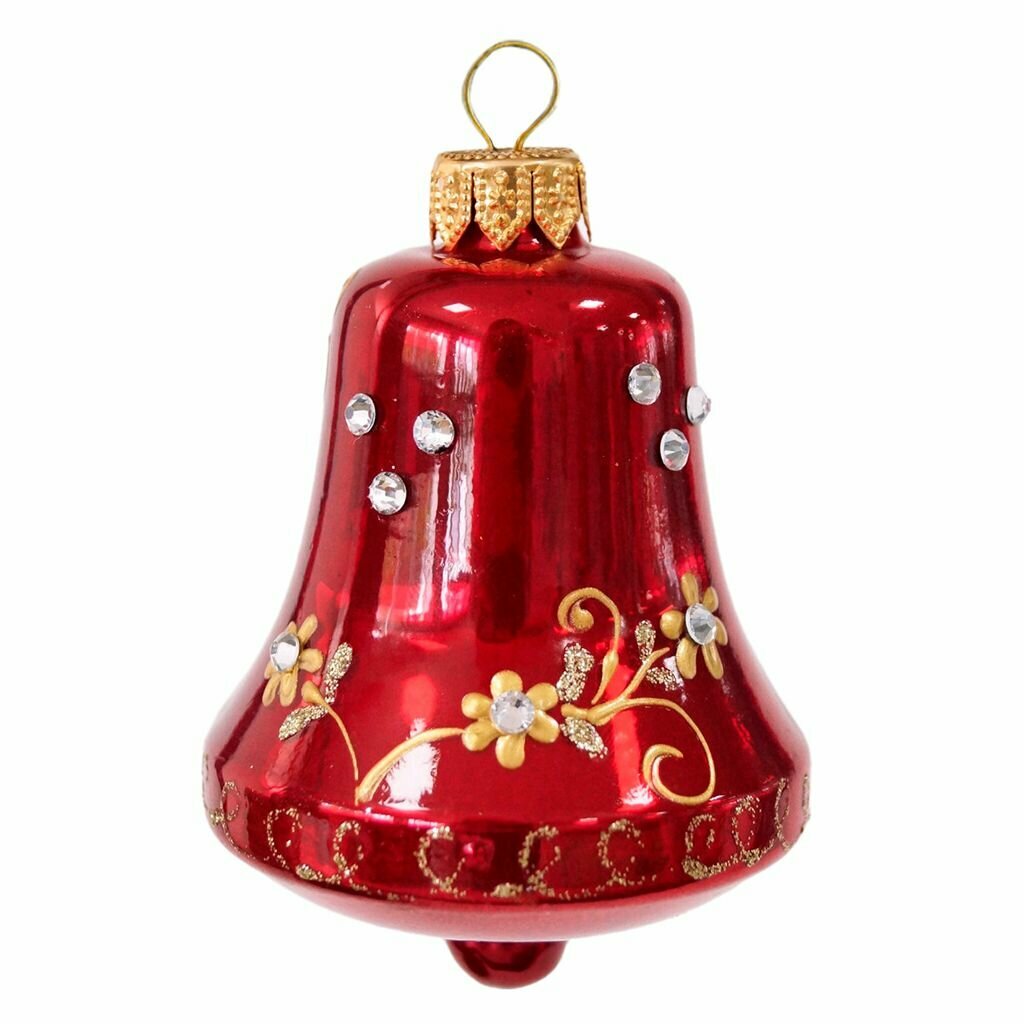 Елочная игрушка фигурка стеклянная "Колокольчик-3" д5,3см, h8,5см, ручная художественная роспись, подарочная упаковка