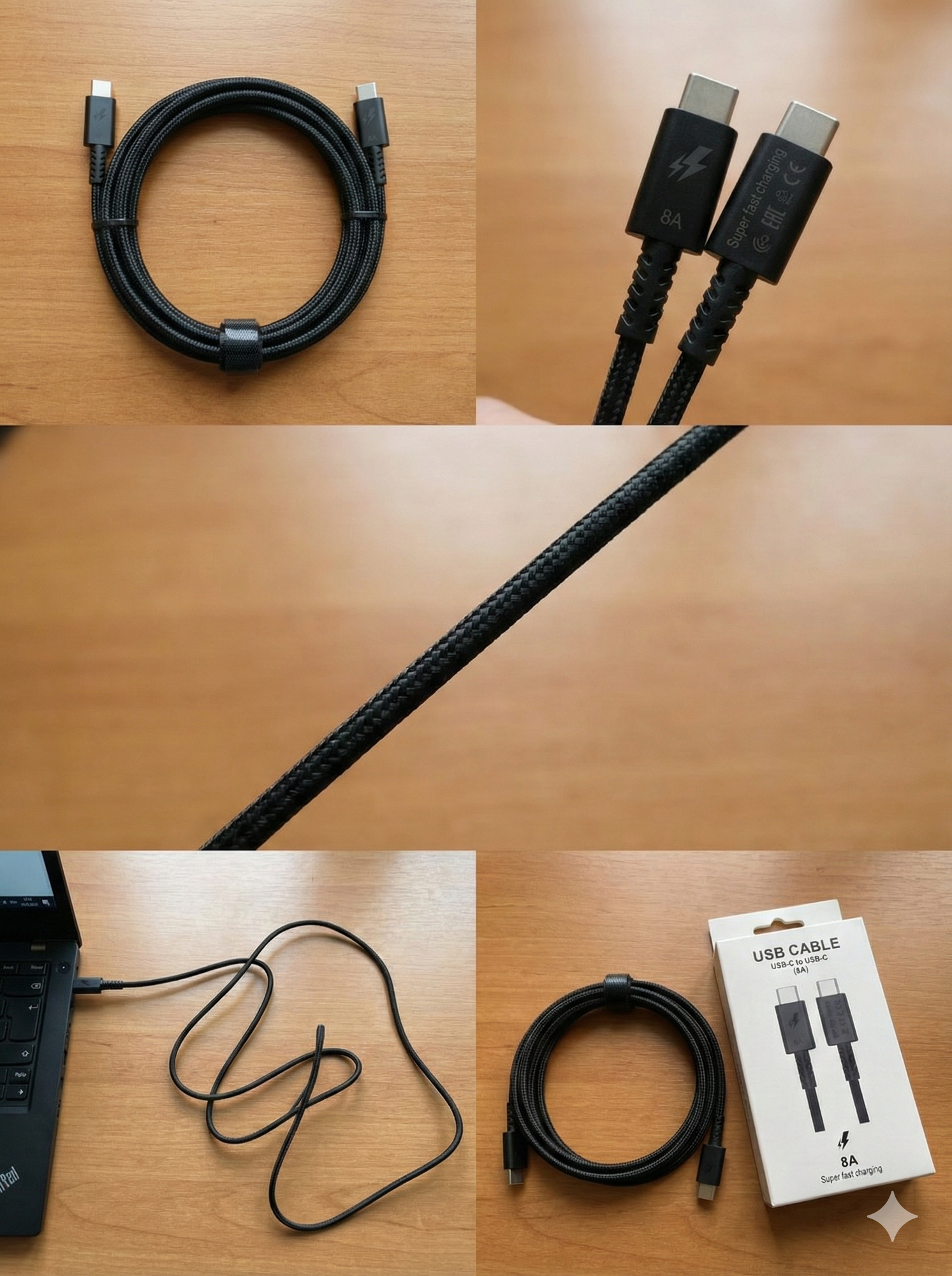 Кабель для быстрой зарядки Samsung USB-C — USB-C 8A, черный прочний