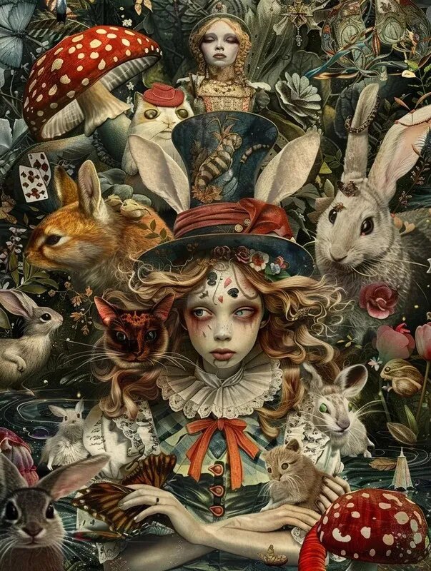 Деревянные пазлы 1000 элементов, подарочная упаковка,50x75cm, Alice in Wonderland/Алиса в стране чудес, подарочный набор для взрослых, продвинутый уровень сборки 5-10.