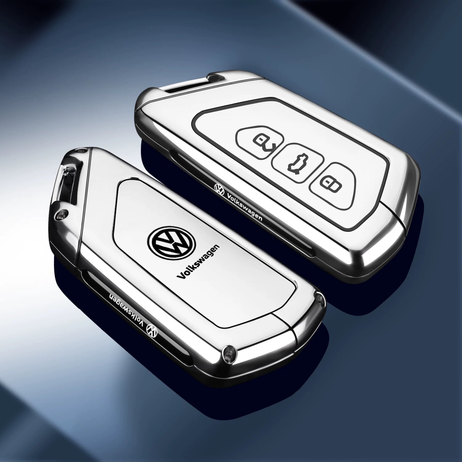 Чехол для ключа Volkswagen Tiguan L PRO - Иризентный серебристый цинковый сплав одинарная оболочка без застежки