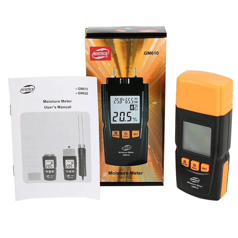 Измеритель влажности древесины BENETECH GM610 с цифровым ЖК-дисплеем, индуктивное измерение влажности, BENETECH GM610