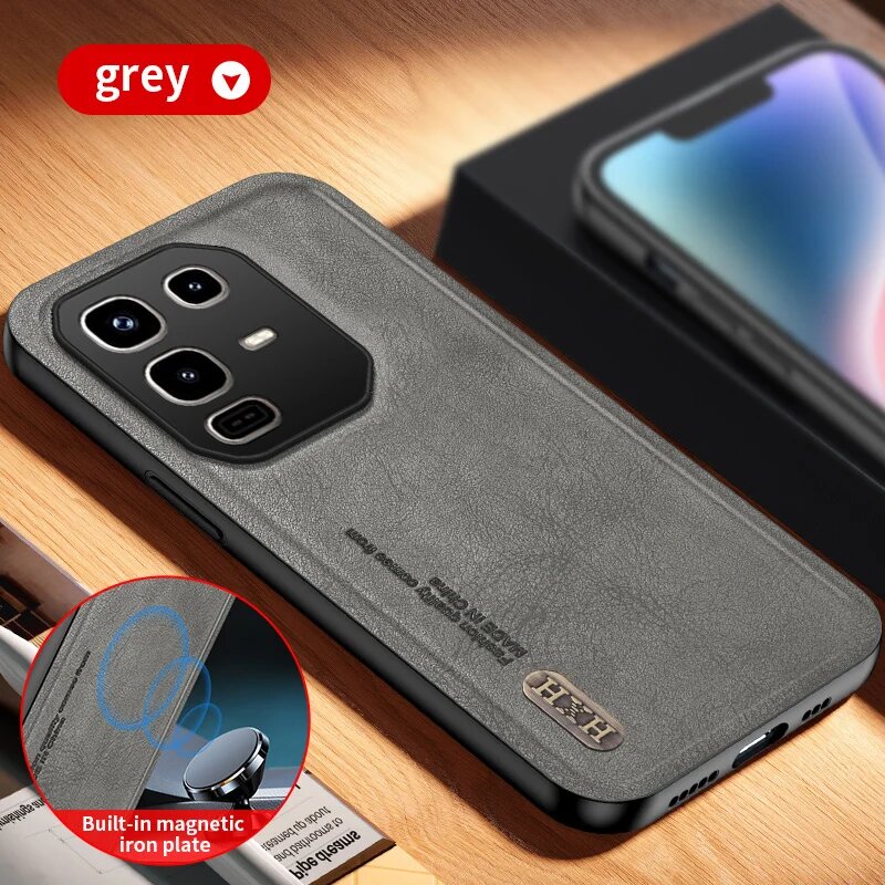 Для Infinix Note 50 Pro Plus 5G задняя крышка на ощупь противоударный магнитный чехол для телефона из искусственной кожи мягкие чехлы, серый, For Inf Note 50 Pro