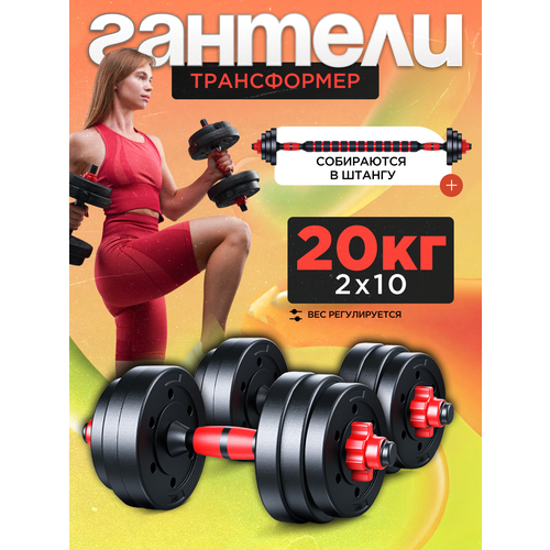 Гантели разборные Атлант 10 кг 2 шт + штанга, общий вес набора 20 кг