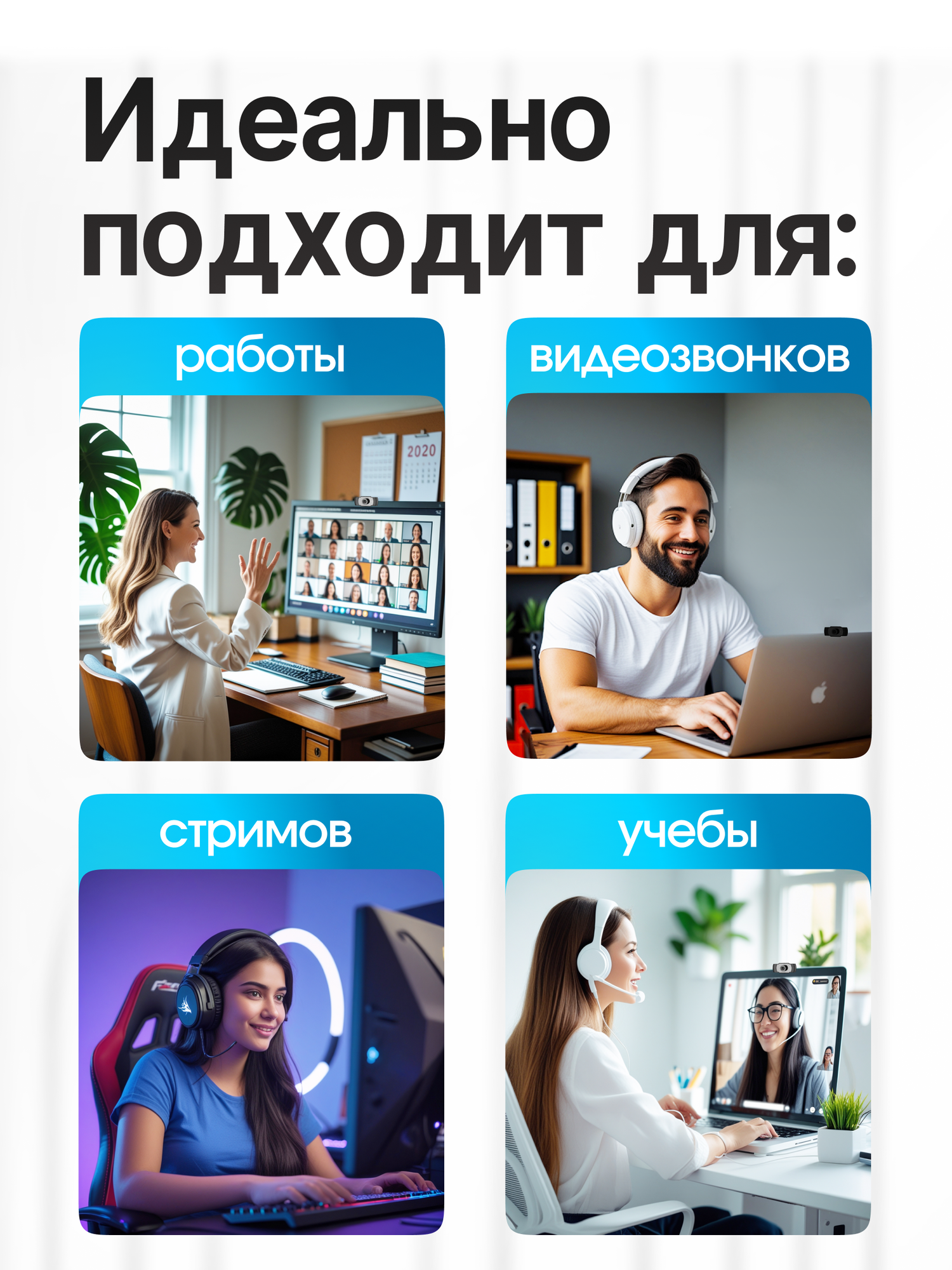 Веб-камера, 1080Р, HD, для компьютера и ноутбука, со встроенным микрофоном, с заглушкой премиум — фото 1