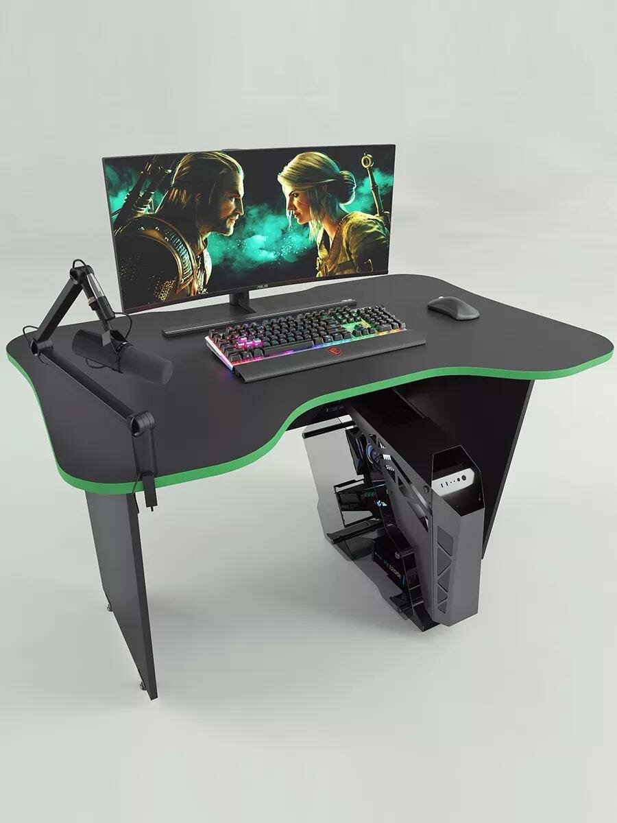 Игровой компьютерный стол FLY, Черно-зеленый