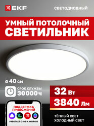 Умный потолочный светодиодный светильник EKF Connect, 32W, 40 см с Wi-Fi, Яндекс Алисой, Марусей, Салютом