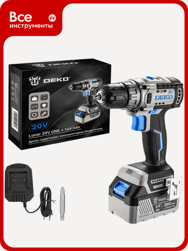 Изображение товара Аккумуляторная бесщеточная дрель-шуруповерт DEKO Loner 20V ONE +, 20В, 1x4.0 Ач 085-1004