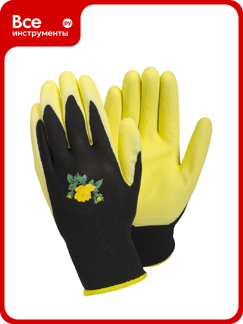 Хозяйственные нейлоновые перчатки с обливом TEGERA  черный желтый  размер 7  90069 7