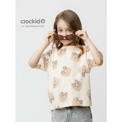 фото Футболка crockid мп 302790/светлый жемчуг,мишки с бантиками, размер 68/134, розовый