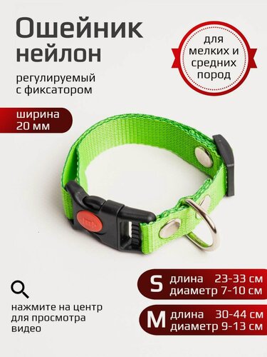 Изображение товара Ошейник Хвостатыч для собак с регулируемым фиксатором нейлон 20 мм, (салатовый) размер M