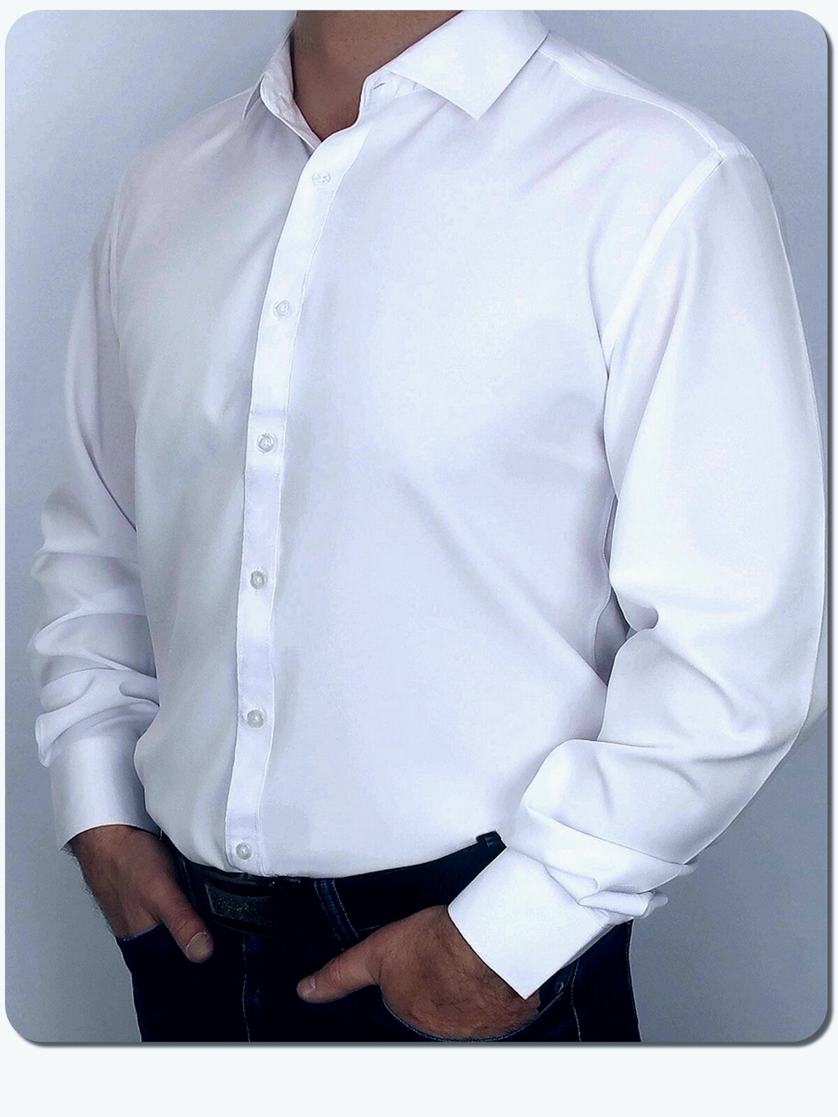 Рубашка WESTTIGER Рубашка мужская с длинным рукавом, приталенная, светлая сорочка, на пуговицах, рубаха на лето и на любой сезон, стильный фасон одежды, красивый и модный образ, белая однотонная, летняя без карманов