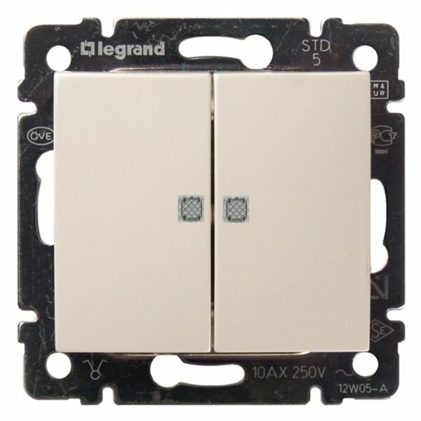 Valena крем Выключатель 2-кл СП с подсветкой 774328/695630