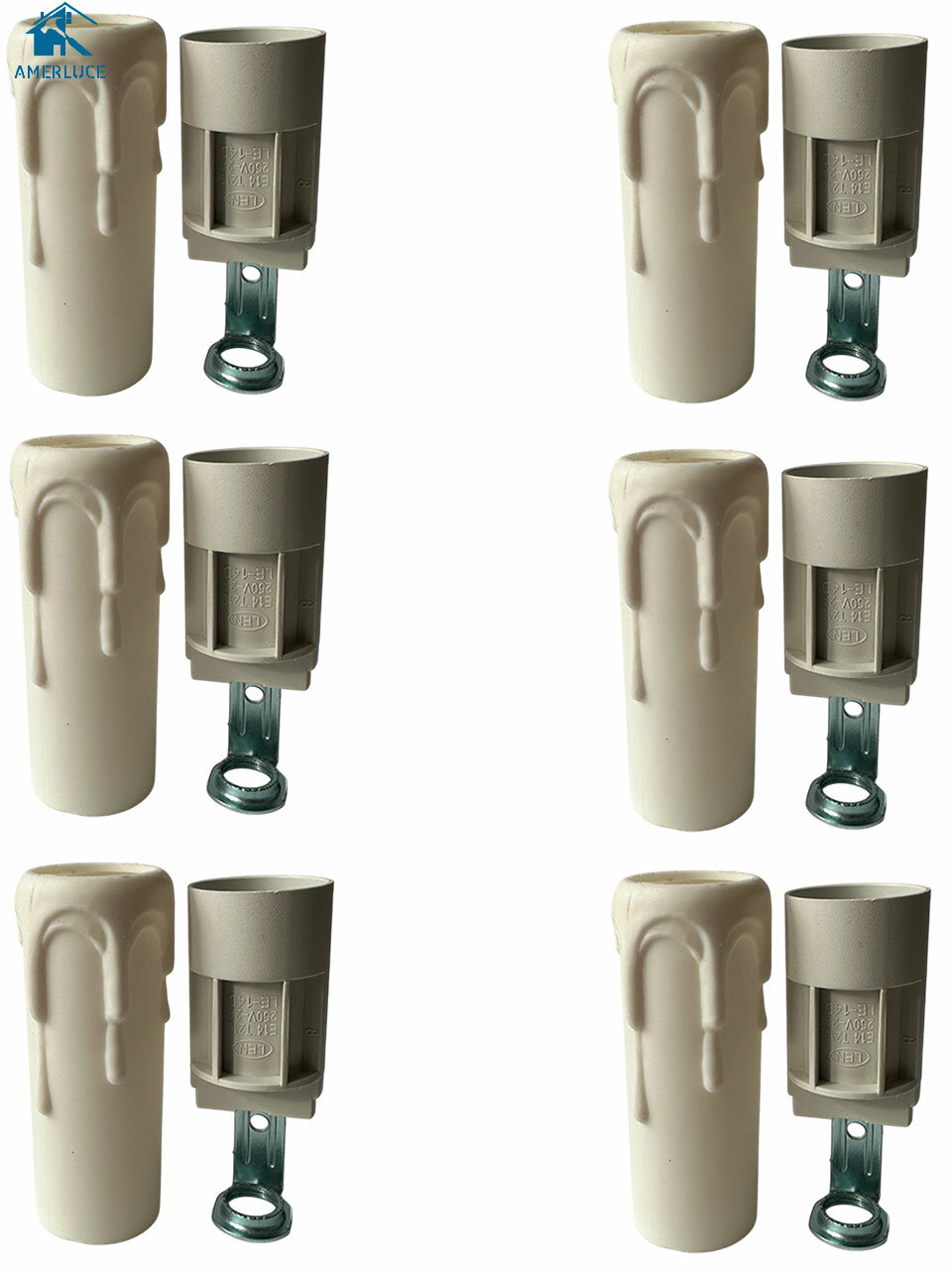 Патрон оплавленная свеча (оплывшая свеча) Е14 для люстры в сборе 65 мм цвет белый Е14 6 шт