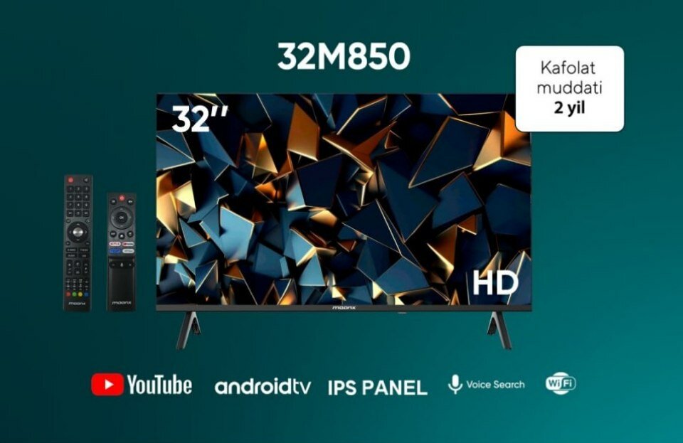 Телевизор Moonx 32 диагональ, new 2025 restayling M850, Android 14 голосовое управление, 2-пульта