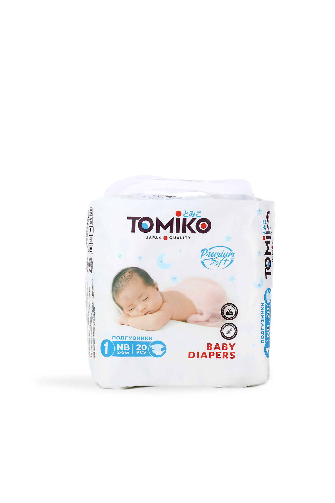 Подгузники Tomiko Premium Soft NB, для новорожденных, 2-5кг, 20шт