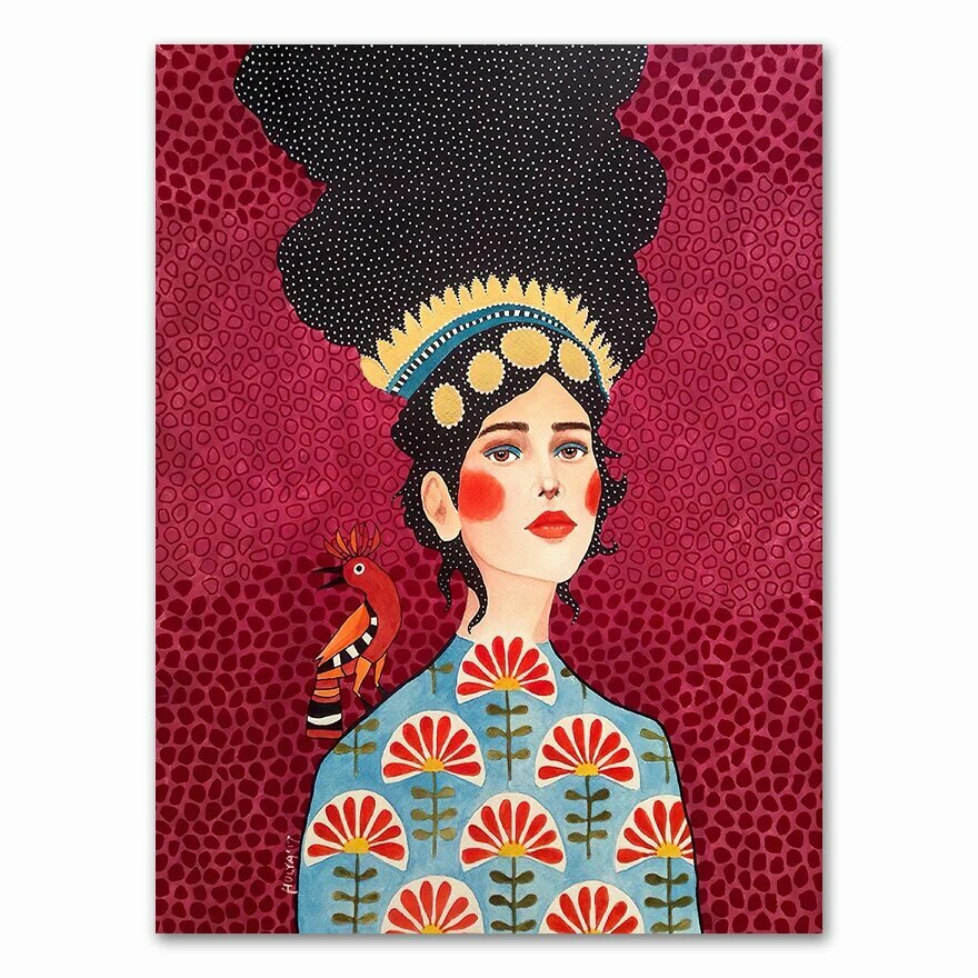 Абстрактная девушка волосы цветок птица настенная живопись на холсте постеры на скандинавскую тему и принты винтажные настенные панно для декора гостиной 0387-02 20x25cm No Frame