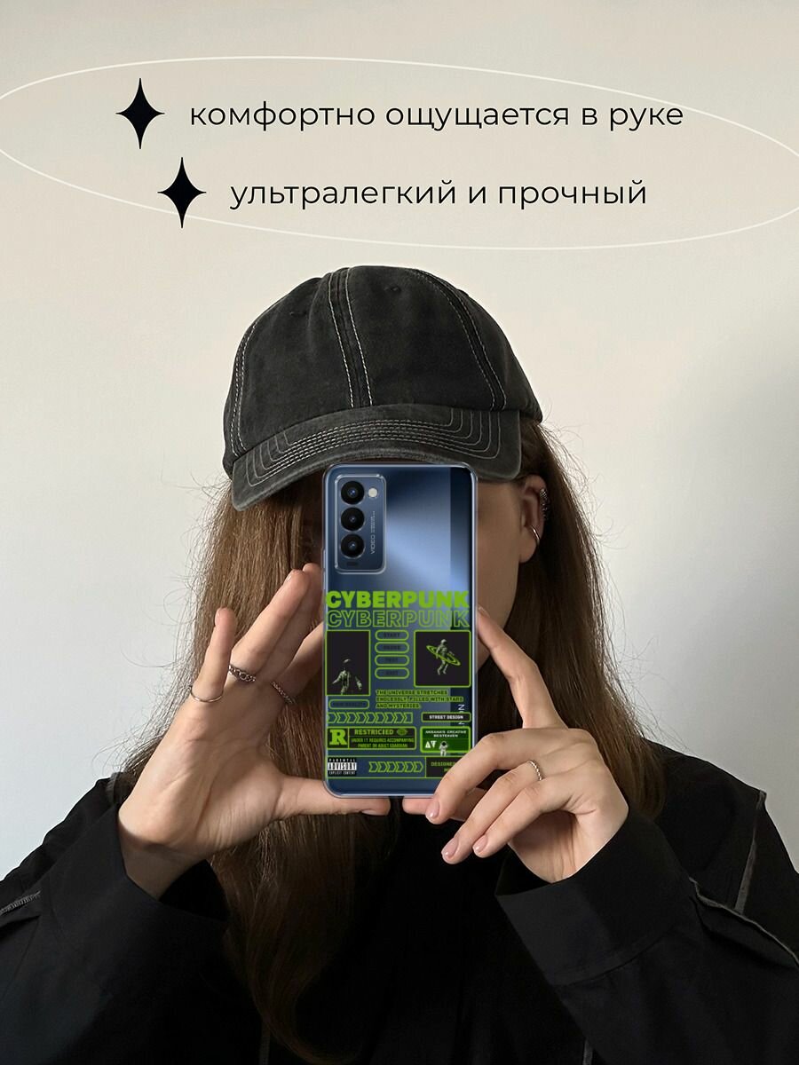 Чехол на Tecno Camon 18P / Техно Камон 18Р с принтом "Cyberpunk", прозрачный — фото 1