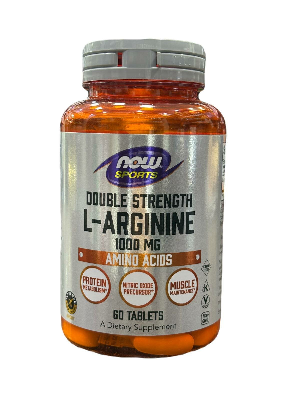 Аминокислота NOW Foods L-Arginine, без вкуса, 1000мг, 60таблеток