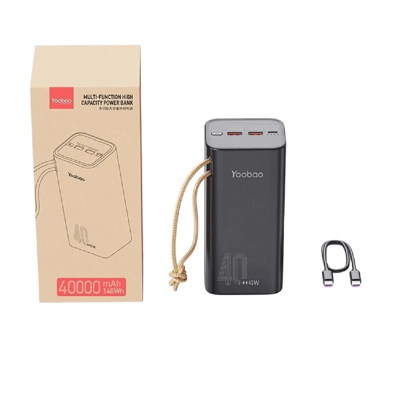 Power Bank Yoobao H40 40000MAH, 61 мм, 5 А, USB Type-C, 1, Li-Polymer — фото 1